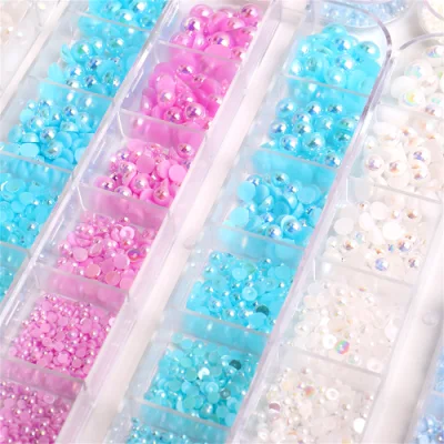 Mix Size Nail Art Pearls Tips Half Round Ab Shiny Pearls 3D Nail Beads Rhinestone Decoration DIY Salon Manicure Supply