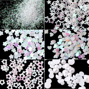 New Arrived Nail Art 12 Styles for a Set Star Heart Flower Pearl Shapes White Color Glitter Sequin for Wholesale