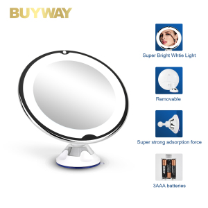 Smart Round Stick On Wall Led Lighted Shaving Bathroom Mirror With Key Switch Cosmetic Mirror