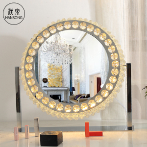 Wholesale Diamond Luxury Hollywood Style Crystal Crushed LED Light illuminated Round Makeup Vanity Mirror