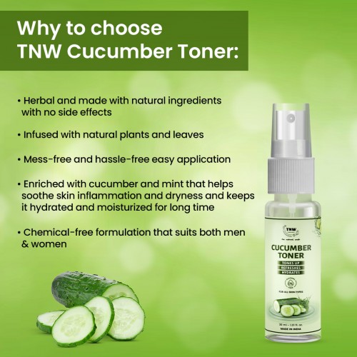TNW -The Natural Wash cucumber Toner Mini 30ml | Toner & Makeup remover | For fresh & Hydrated skin | 30ml