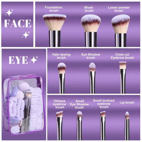 23PCS Professional Makeup Brushes Set Face Wash GRWM Cosmetic Spa Tools Kit Facial Makeup Tools Spa Headband Wristband Set