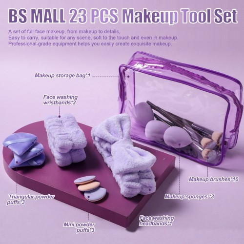 23PCS Professional Makeup Brushes Set Face Wash GRWM Cosmetic Spa Tools Kit Facial Makeup Tools Spa Headband Wristband Set