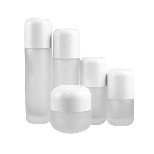 Frosted Glass Packaging Set for Skincare products. Capsule Shape