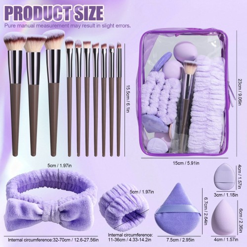 23PCS Professional Makeup Brushes Set Face Wash GRWM Cosmetic Spa Tools Kit Facial Makeup Tools Spa Headband Wristband Set
