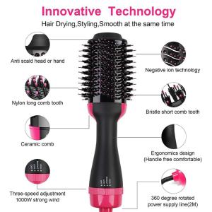 1000W Hair Dryer Hot Air Brush Styler and Volumizer Hair Straightener Curler Comb Roller One Step Electric Ion Blow Dryer Brush