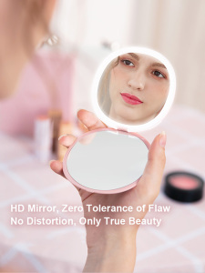 Beauty plastic small mirror ball with led lights sublimation hand held magic led makeup mirror