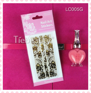 Fashional and classic Lace nail stickers, DIY nail art design gold