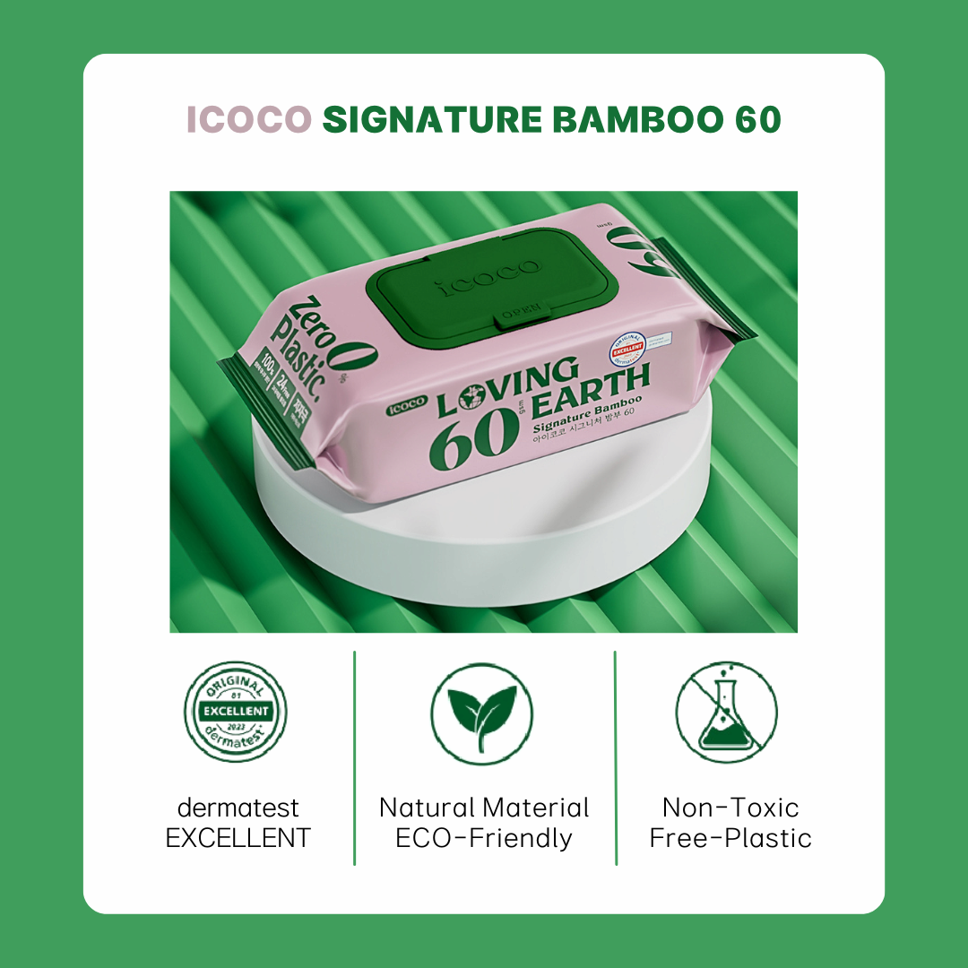ICOCO Signature Bamboo 60 Premium WaterWipes Plastic Free Baby Wipes