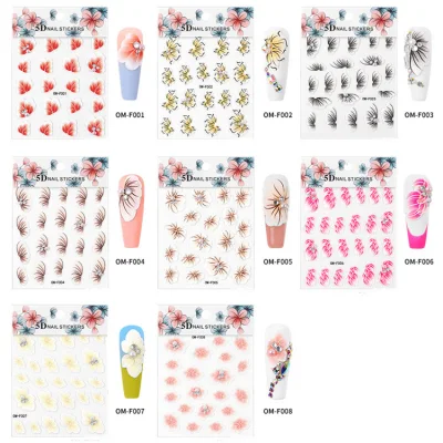 Nail Embossed Stickers 5D Nail Art Stickers Flower Design Embossed Nail Decal with Pearls Manicure Stickers for Party Supplies