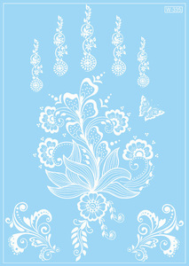 White lace&black lace temporary india henna tattoo stencil