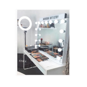 White Large Desktop Hollywood Mirror with Light Bulbs Makeup Vanity Dressing Table Large