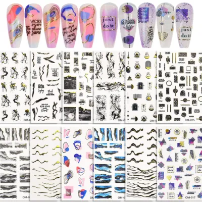 Wholesale Cross-Border Foreign Trade Marble Nail Sticker DIY Stereoscopic Nail Sticker Set