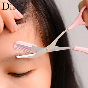 Wholesale Pink Plastic Handle Makeup Eyebrow Trimmer Cutting Scissor With Mini Comb