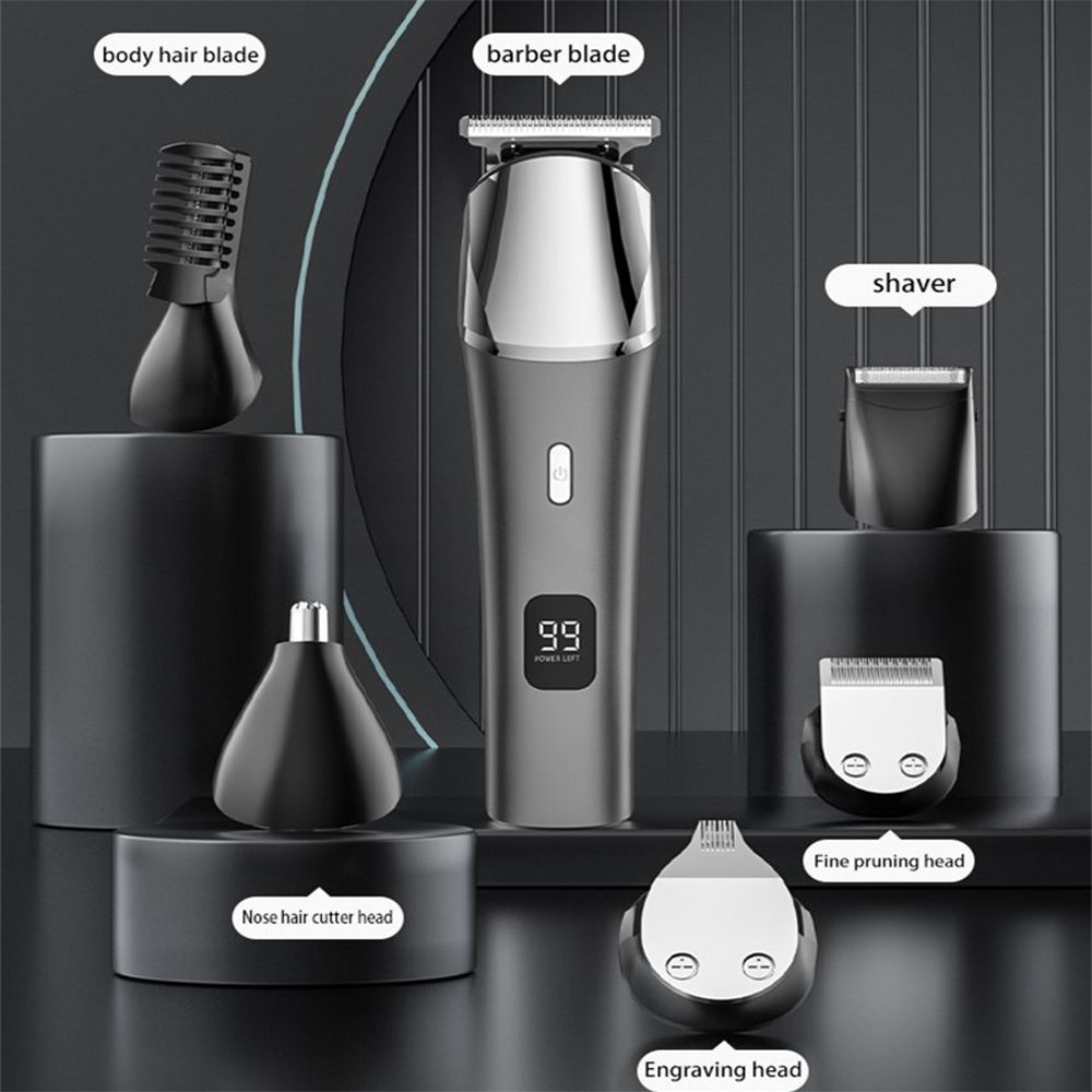 Manufacturer Customized LED Display 6 in 1 Hair Clipper Kit USB Charging Professional Men's Metal Electric Hair Clipper