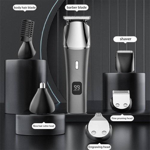 Manufacturer Customized LED Display 6 in 1 Hair Clipper Kit USB Charging Professional Men's Metal Electric Hair Clipper