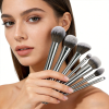 Custom Logo 9Pcs Silver Makeup Brush Set Double Ended Cosmetic Brushes Soft Synthetic Hair Beauty Tool Kit Wholesale OEM/ODM