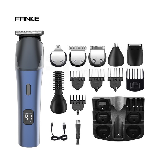 Manufacturer Customized LED Display 6 in 1 Hair Clipper Kit USB Charging Professional Men's Metal Electric Hair Clipper