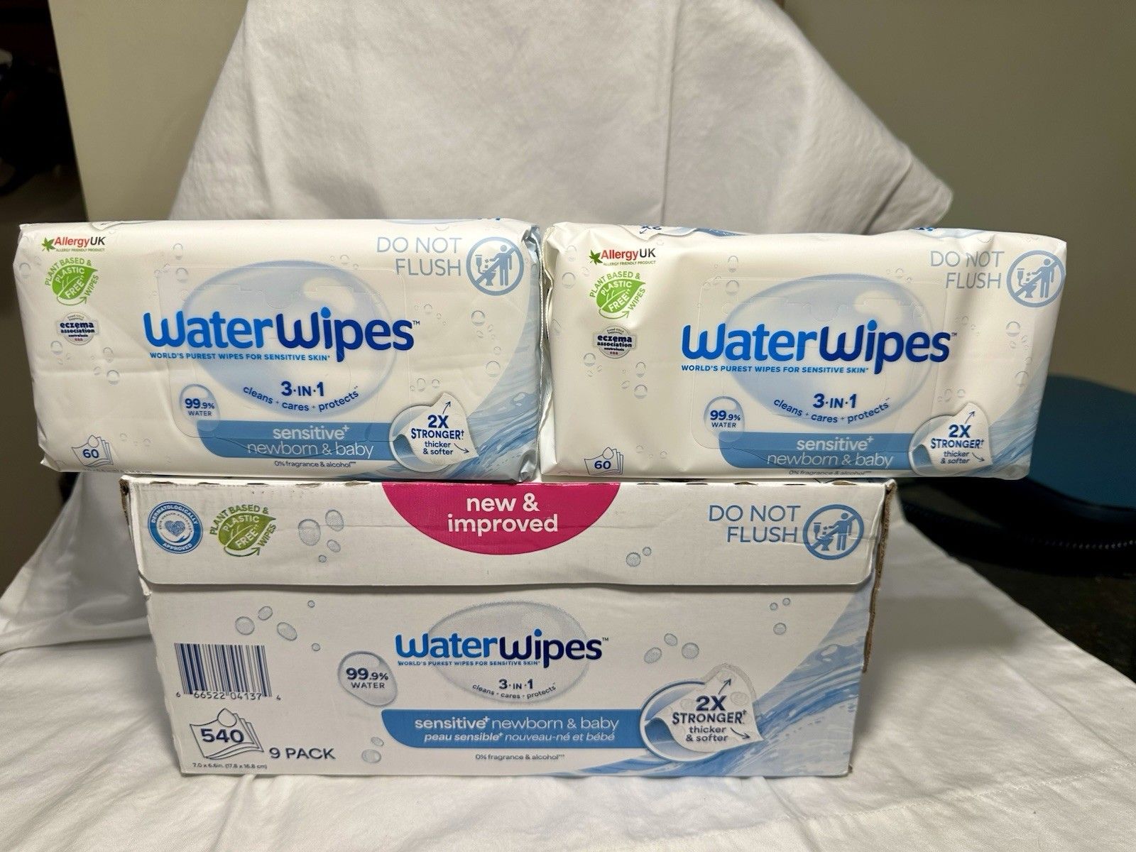 WaterWipes Sensitive Newborn & Baby 3-in-1 Wipes 540 Count 9 Pack + 2 FREE PACKS