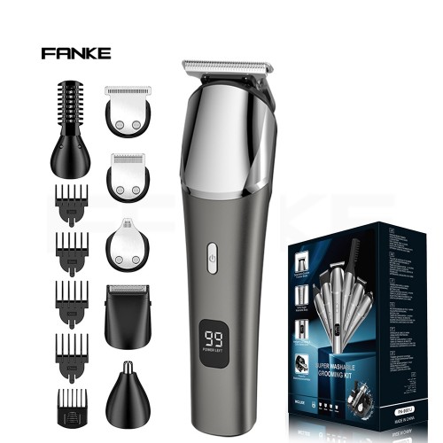 Manufacturer Customized LED Display 6 in 1 Hair Clipper Kit USB Charging Professional Men's Metal Electric Hair Clipper