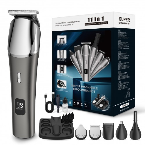 Manufacturer Customized LED Display 6 in 1 Hair Clipper Kit USB Charging Professional Men's Metal Electric Hair Clipper