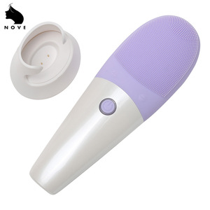 2 in 1 IPX7 Waterproof sonic Silicone facial brush Bamboo fiber electric wash brush with heat massager function device