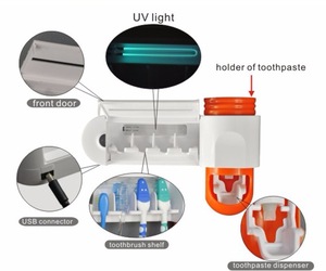 Electric UV Light Sanitizer Kills 99.9% Bacteria Toothbrush holder Sterilizer & Toothpaste dispenser