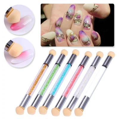 Hot Sale Double Head Sponge Nail Brush Picking Dotting Gradient Pen Brush Rhinestone Nail Art Tools with 4 Replacement Heads