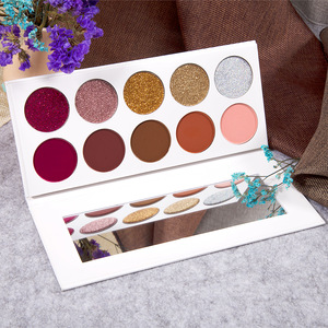 Private Label Make Up Cosmetics 10 Color Pressed Glitter Eyeshadow Palette with White Box