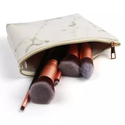 Women Travel Makeup Case Organizer Pouch, PU Leather Waterproof Marble Cosmetic Bag and Women Handbag