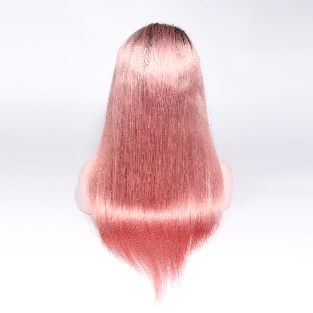 In stock 10"-24" 130% human hair wigs pink ombre color Brazilian remy lace front wig fashion