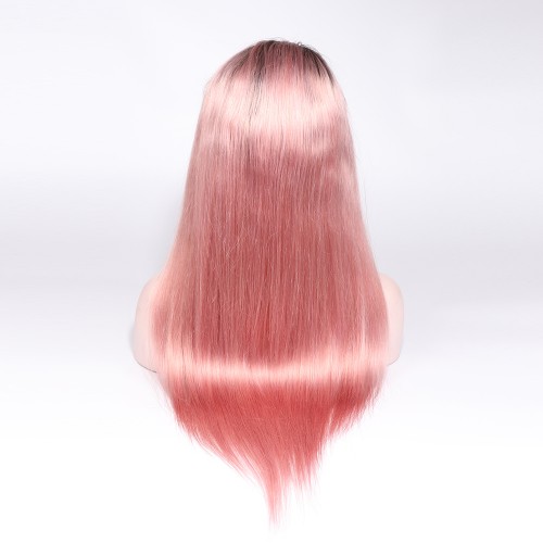 In stock 10"-24" 130% human hair wigs pink ombre color Brazilian remy lace front wig fashion