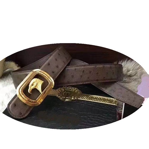 Eagle Head Belt Male Ostrich Grain Cowhide Leather Belt With Diamond Eagle Head Stainless Steel Buckle