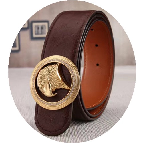 Eagle Head Belt Male Ostrich Grain Cowhide Leather Belt With Diamond Eagle Head Stainless Steel Buckle