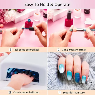 1 PC Nail Art Gel Polish Double-Ended Color Gradient Brush with Sponge Heads Glitter Powder Picking Manicure Painting Tools