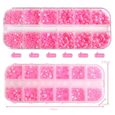 Ab Nail Rhinestones Mermaid Pearl 3D Nail Art Pearl Crystals Flat Bottom Half Round Mixed Size Nails Art Decorations