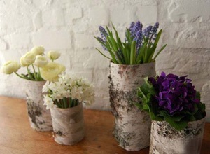 birch bark cylindrical flower pot for wedding supplies