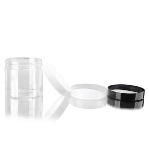 Empty 200ml 250ml 500ml cosmetic plastic cream jars, PET cream containers in clear/blue with black lid