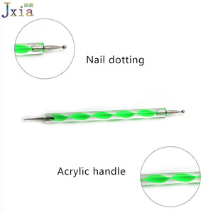 Hot selling 2 ways Acrylic Swirl Handle Marbleizing Steel Dotting Nail Tool Nail Art