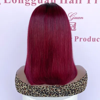 Hot Selling Factory Wholesale Real Raw Brazilian Human Hair T1b99j Colored Bob T Part Wigs for Black Women
