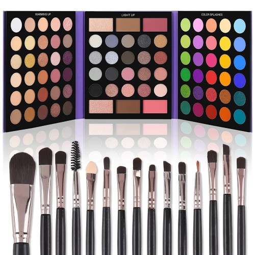 UCANBE 86 Colors Nude Eyeshadow Palette with 15pcs Makeup Brushes Set