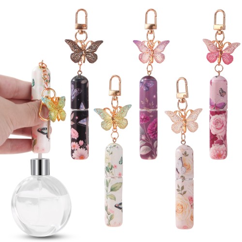 New Popular 5ml Fragrance Bottles Fine Mist Spray Cosmetic Perfume Samples Aromatherapy Bottles Portable Perfume Bottles Travel Perfume Vials with butterfly-shaped keychain cute girly perfume bottles