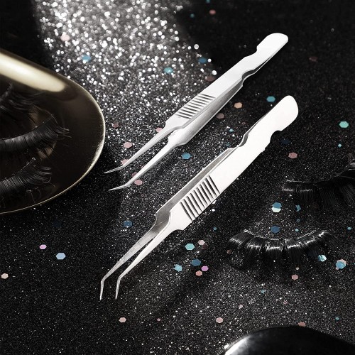 Lash Eyelash Extension Tweezers Stainless Steel 45 Degree Curved Tweezers Eyelash Applicator Tools Tweezers for Eye Lash