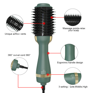 1000W Blow Dryer Electric Brush Cepillo Secador 3 in 1 Hair Straightening Curly Comb Volumizer Hot air Brush in Green Color