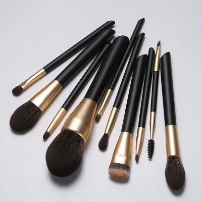 10PCS Black Color Handle Brown Hair Makeup Brushes Set Private Label Foundation Set