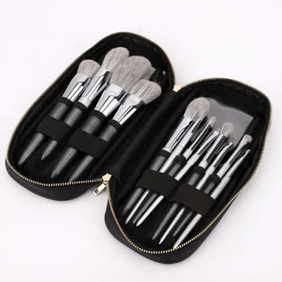 14PCS Silver Color Handle Grey Synthenic Hair Makeup Brushes Set Private Label Foundation Set