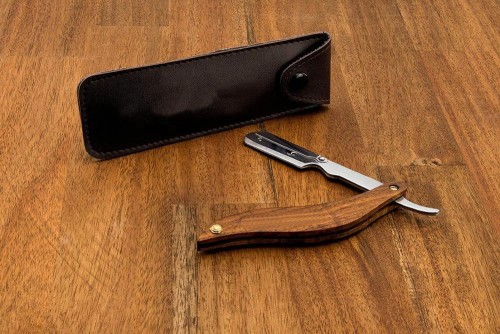 Black with leather case for on the go men razor barber knife