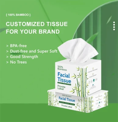 Custom 100% Virgin Bamboo Pulp 2 Ply Facial Tissue with Wholesale Price for Home