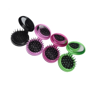 LFY 1pc Folding Air Bag Comb with Mirror Pocket Size Portable Travel Hair Brush Cosmetic Mirror Head Massager Relax