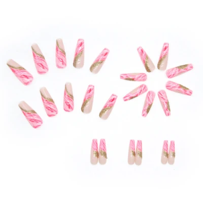 Long Coffin-Shaped Rainbow Ballerina Nail Tips Full Cover False Nail Artificial Designed Press on Nails 24PCS/Set